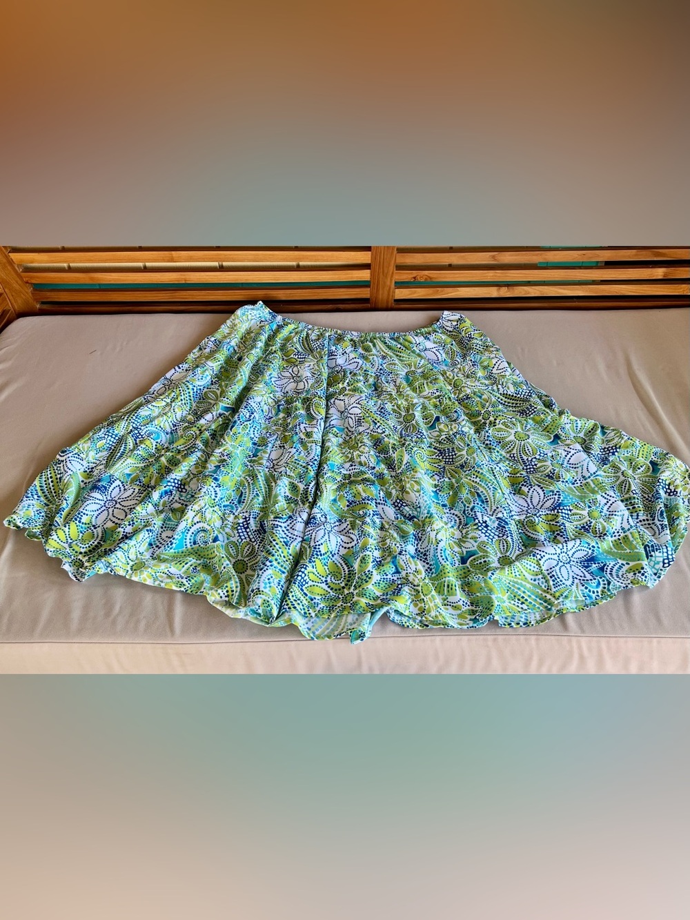 We Be Bop Womens Flowy Abstract Floral Print Skirt in Green and Blue | Size 3x